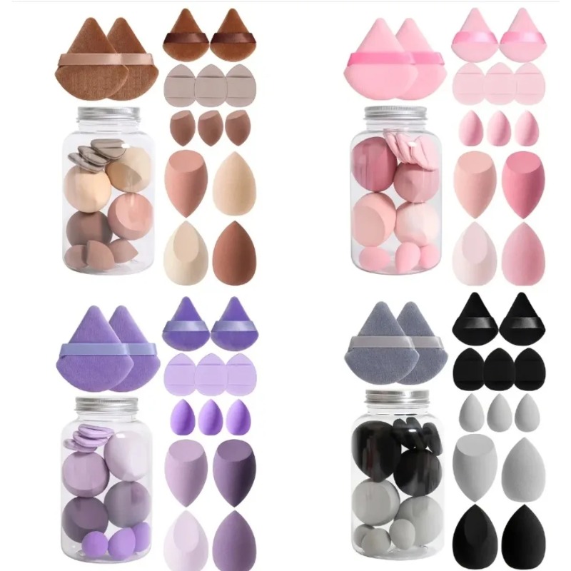 Beauty Blender In Makeup - ชุดฟองน้ำแต่งหน้า 14 ชิ้น พร้อมกระปุกเก็บ ฟองน้ำกำมะหยี่สำหรับแต่งหน้า ฟองน้ำนิ้วมือ
