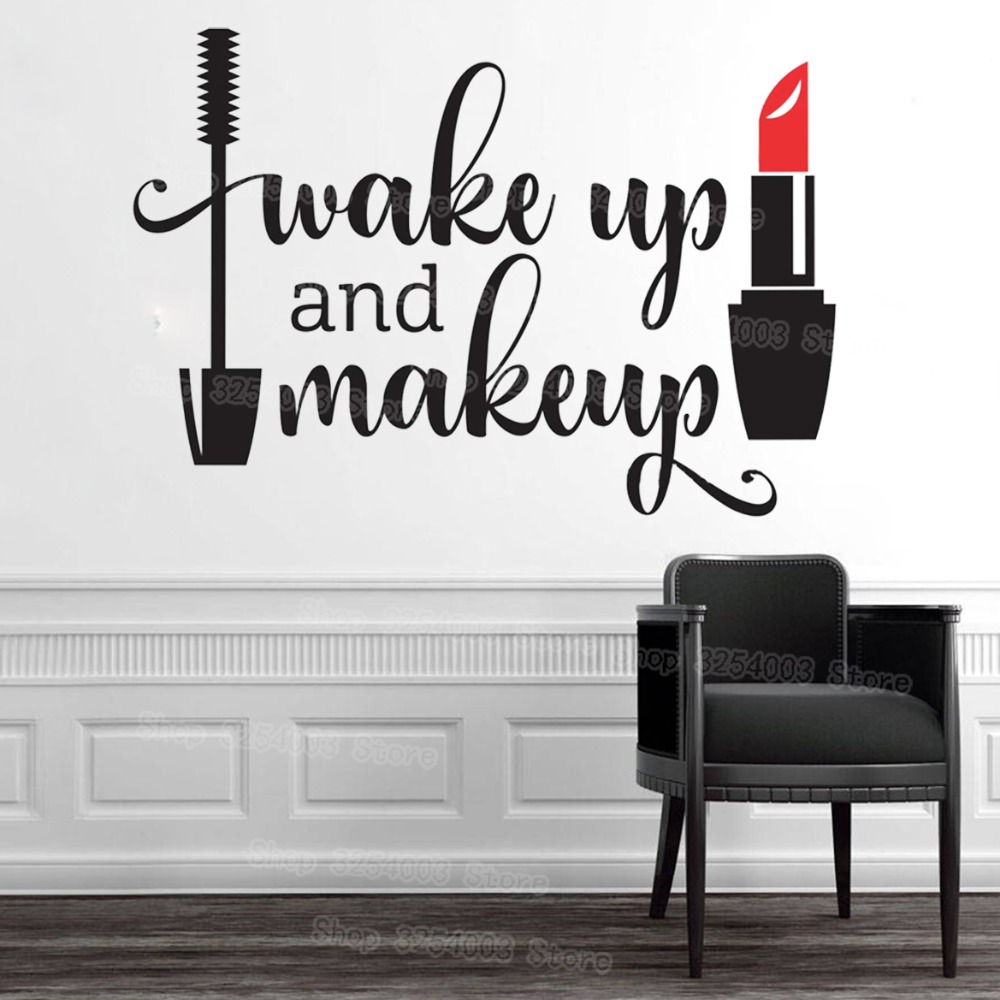Beauty Makeup For Girl - Wake Up และแต่งหน้าไวนิลกำแพงสติกเกอร์หญิงกระจกห้องน้ำ Vanity Decal กันน้ำมาสคาร่าลิปสติกความงาม
