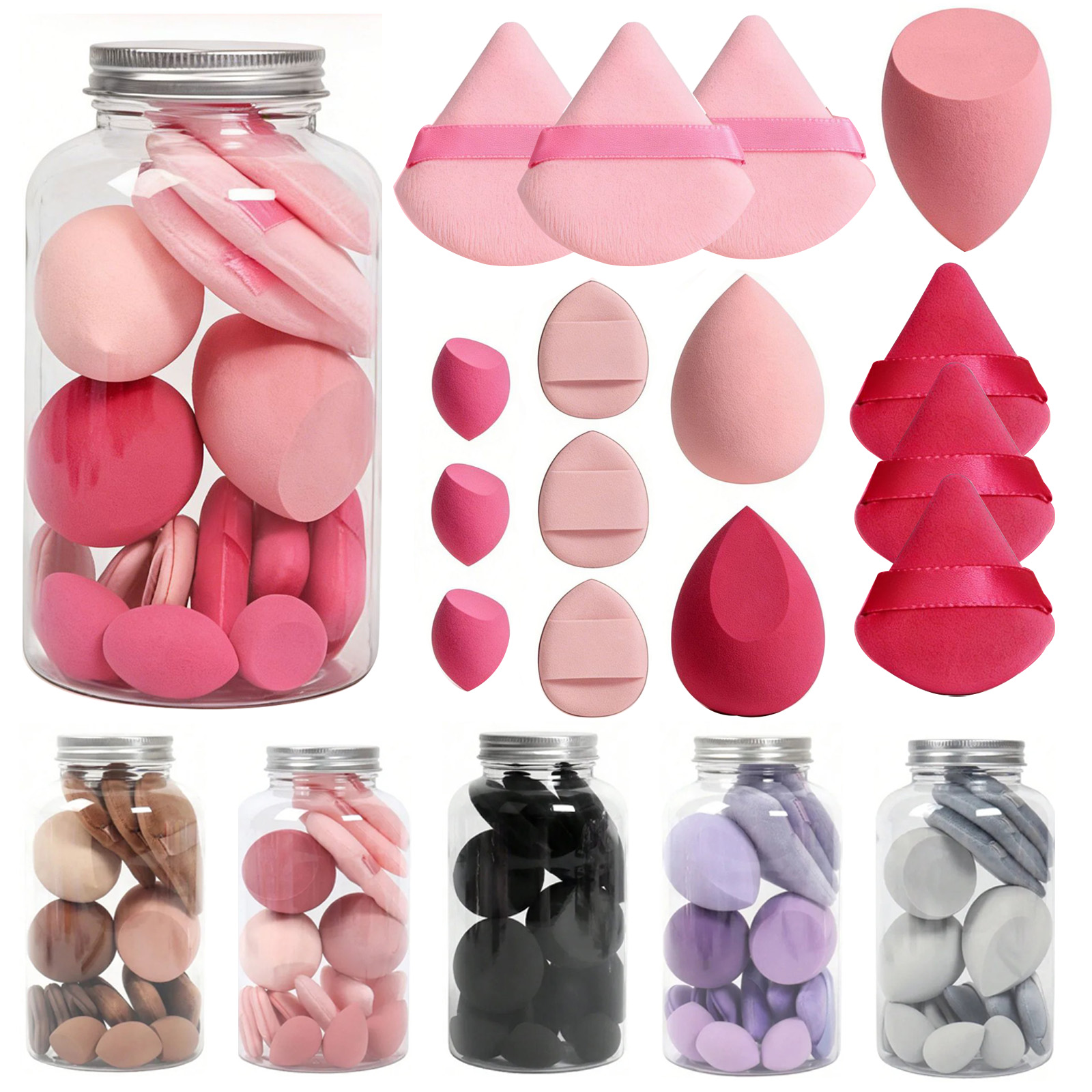 Beauty Blender In Makeup - ชุดฟองน้ำแต่งหน้า 15 ชิ้น, ฟองน้ำแต่งหน้าขนาดเล็กสำหรับของเหลว, แป้ง, คอนซีลเลอร์,