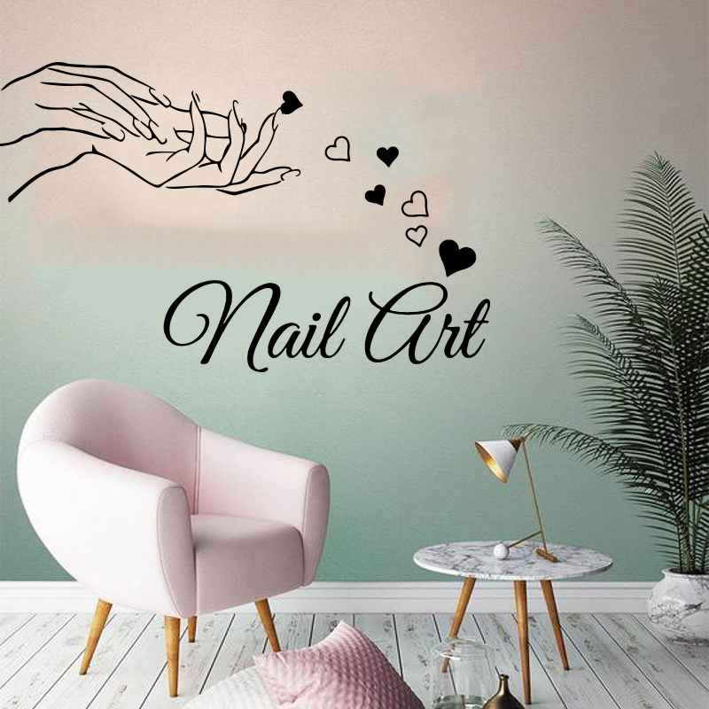 Beauty Makeup For Girl - ความงามเล็บสาวร้านเสริมสวยมือกำแพงสติกเกอร์แต่งหน้าเล็บแฟชั่นผู้หญิง Heart หน้าต่างรูปลอกติดผนังไวนิลการตกแต่งบ้าน