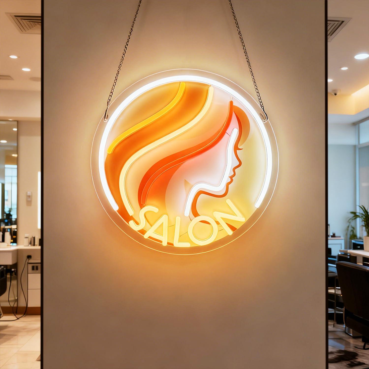 Makeup Beauty Lounge - ป้ายไฟนีออนร้านเสริมสวย Lady Profile พร้อมไฟ LED ปรับความสว่างได้ผ่านพอร์ต